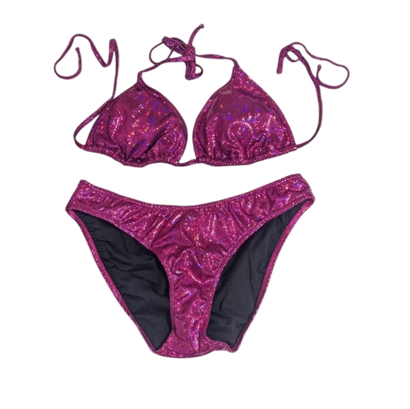 NWT Venus Bikini Swimsuit String Triangle Metallic Shimmer Iridescent Magenta - Picture 1 of 10
